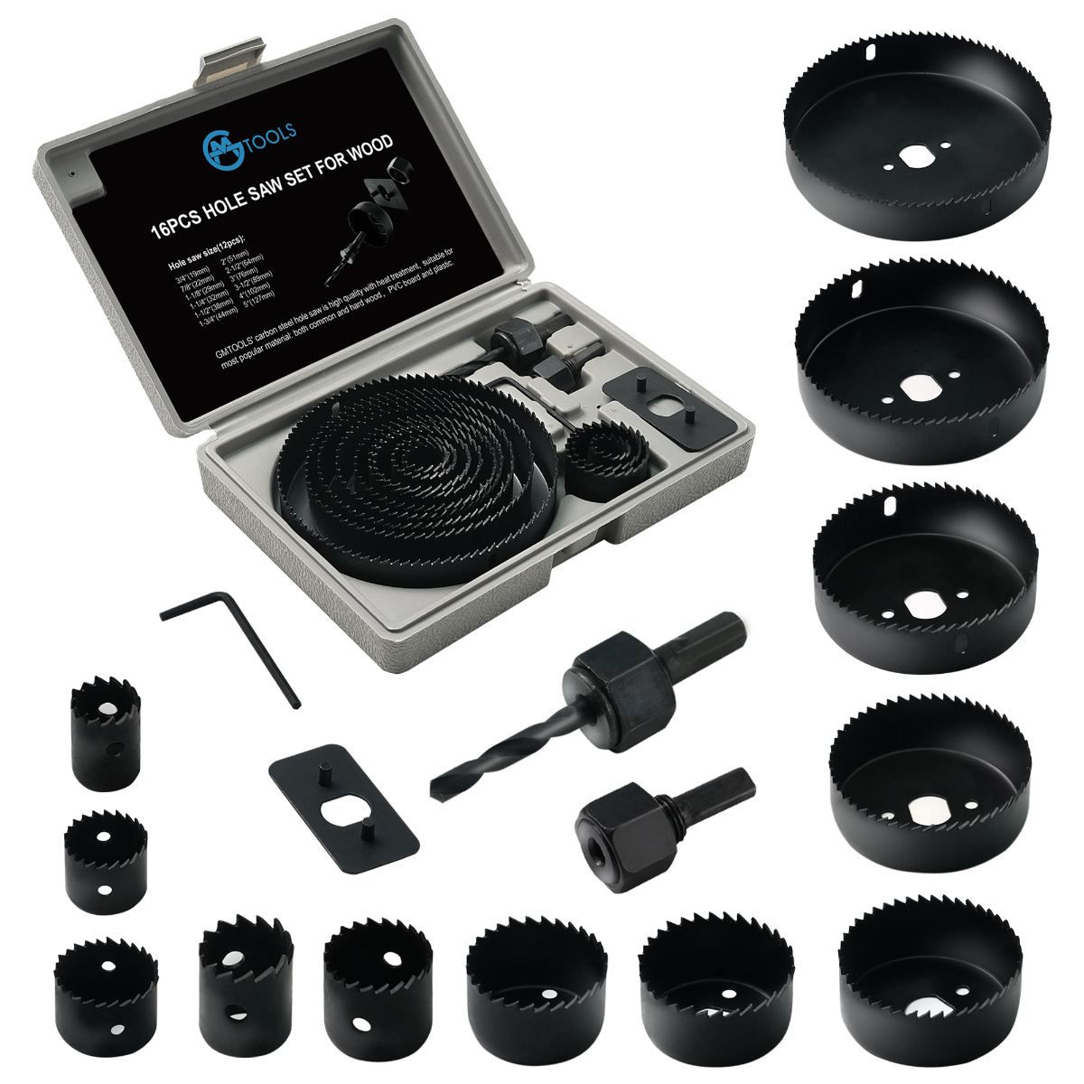 16PCS Carbon Steel Hole Saw For Wood