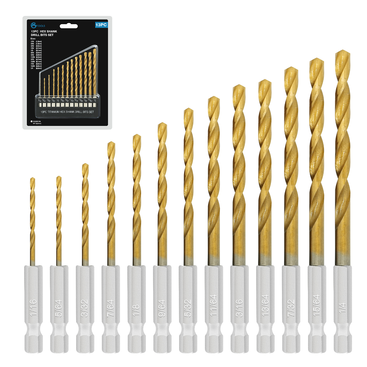 13PCS Hex Shank Twist Drill Bit Set